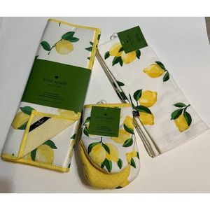 Kate Spade Set of 6 Lemon Yellow 2 Oven Mitts 2 Towels 2 Drying Mats New Tags